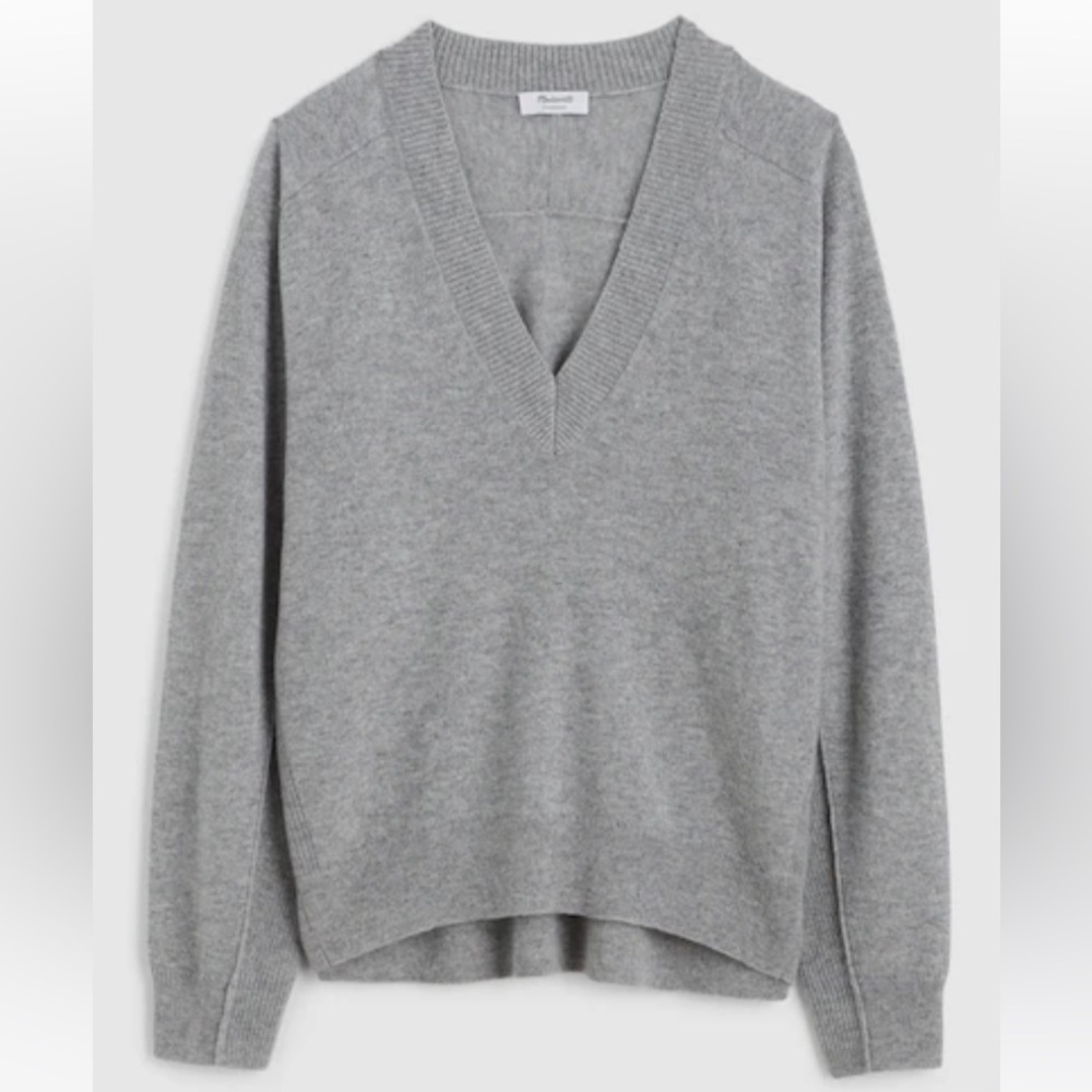 Madewell v neck Cashmere Sweater long sleeve medium light heather grey brand new